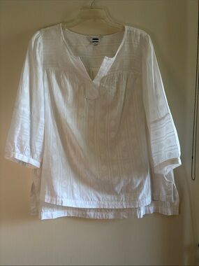 Women's White V-Neck Peasant Blouse size 1X